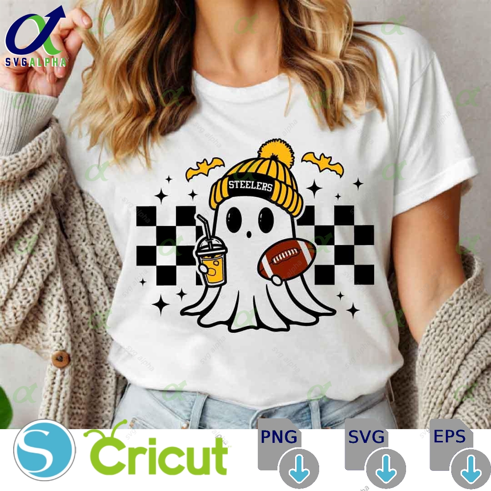 Steelers Football Svg Png Cute Ghost Football Svg Steelers Football Shirt Halloween Ghost Svg Halloween Football Svg